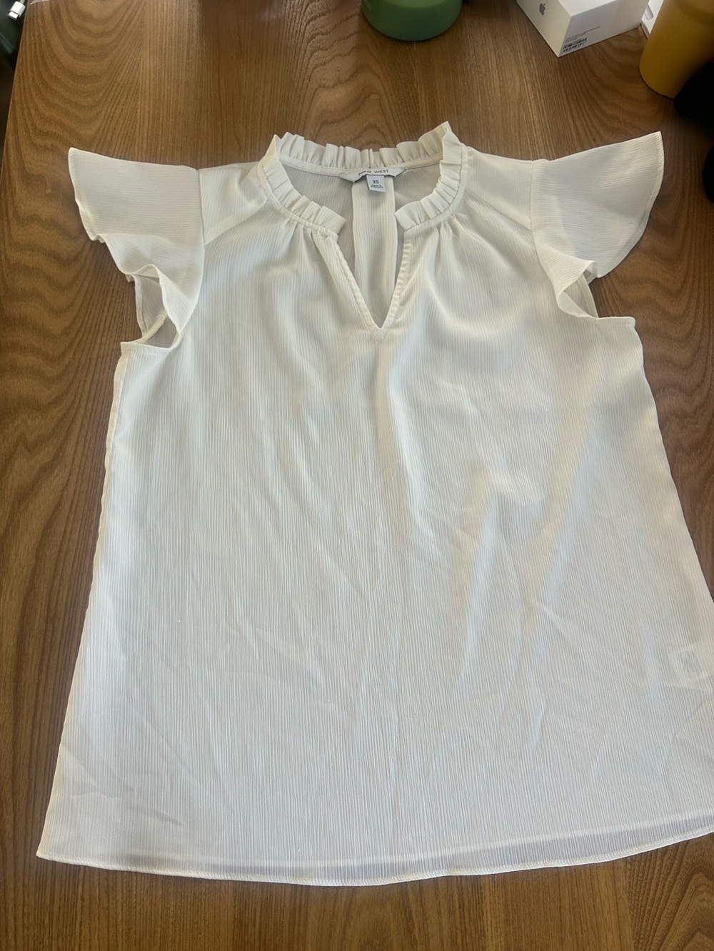 Nine West Ivory Ruffle Neck Flutter Sleeve Blouse